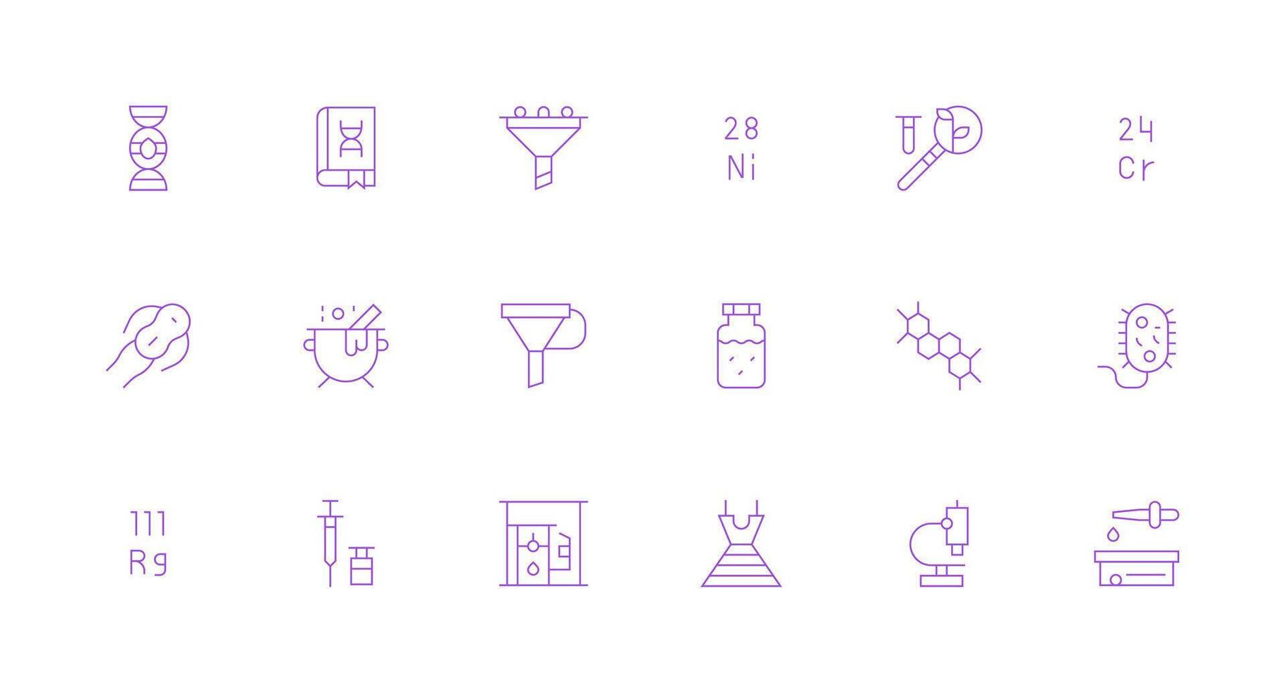 18 Icons for Laboratory in Minimal Line Format Full Icon Library for UI Designers vector