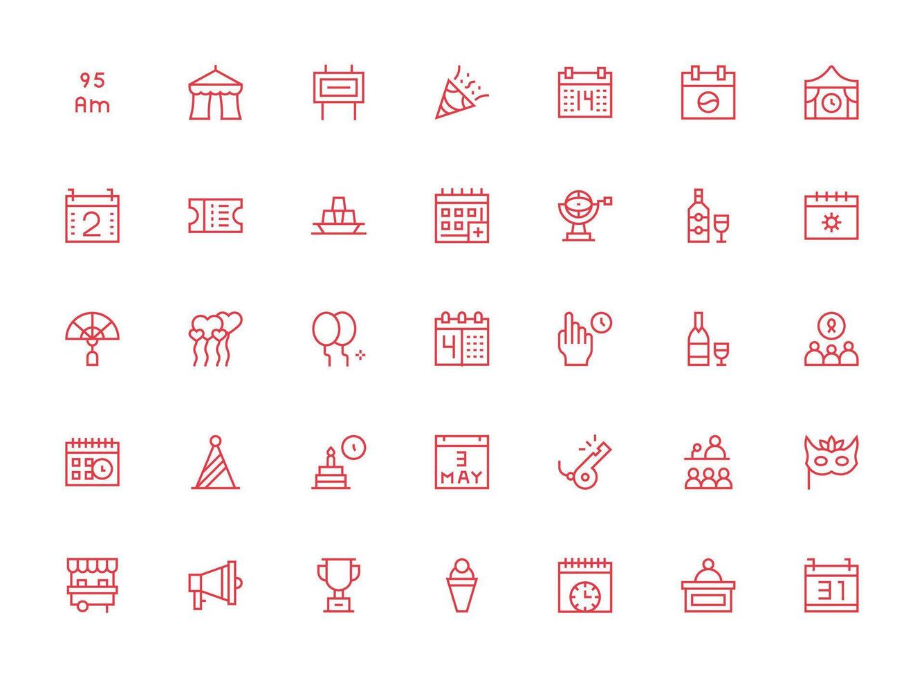 35 Regular Clean Line Designs for Event Icons Scalable Icons for Cross-Platform Interfaces vector