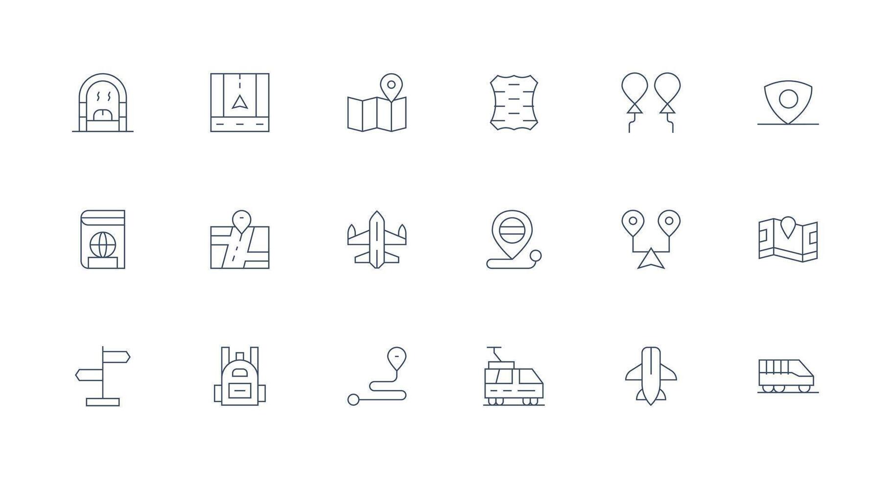 viaje conjunto con 18 mínimo línea íconos claro y conciso icono conjunto colección vector