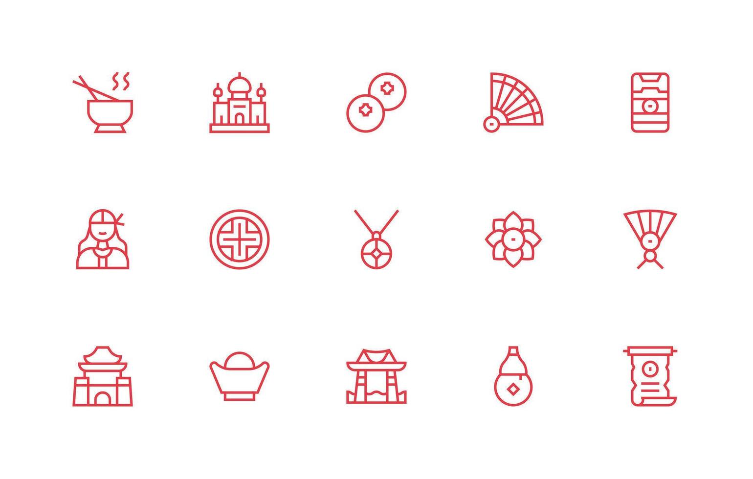 Regular Line Icons from Oriental Set with 15 Vectors Complete Icon Set for Mobile Apps