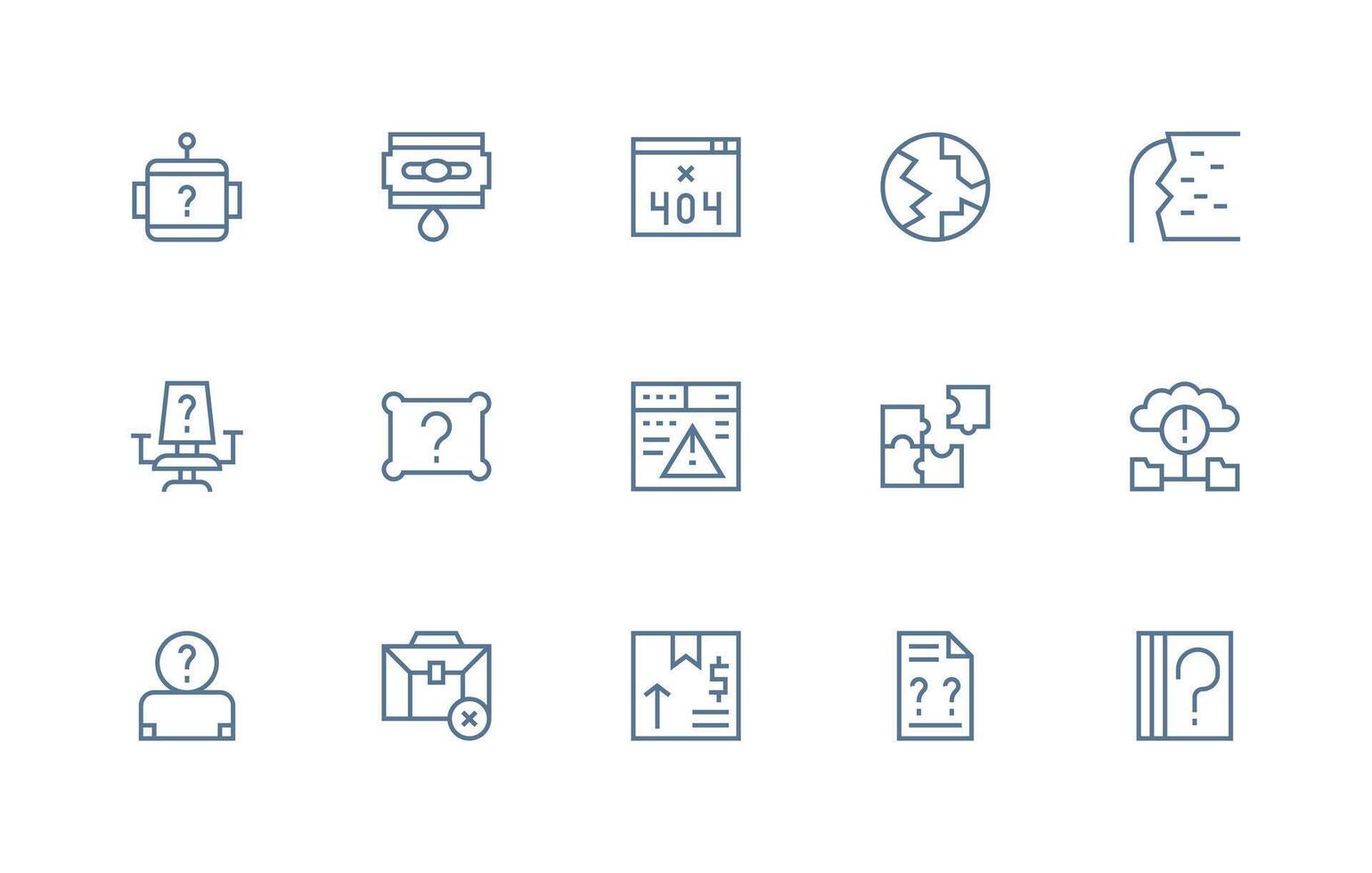 Missing Icon Set with 15 Regular Line Graphics Standard Icon Pack vector