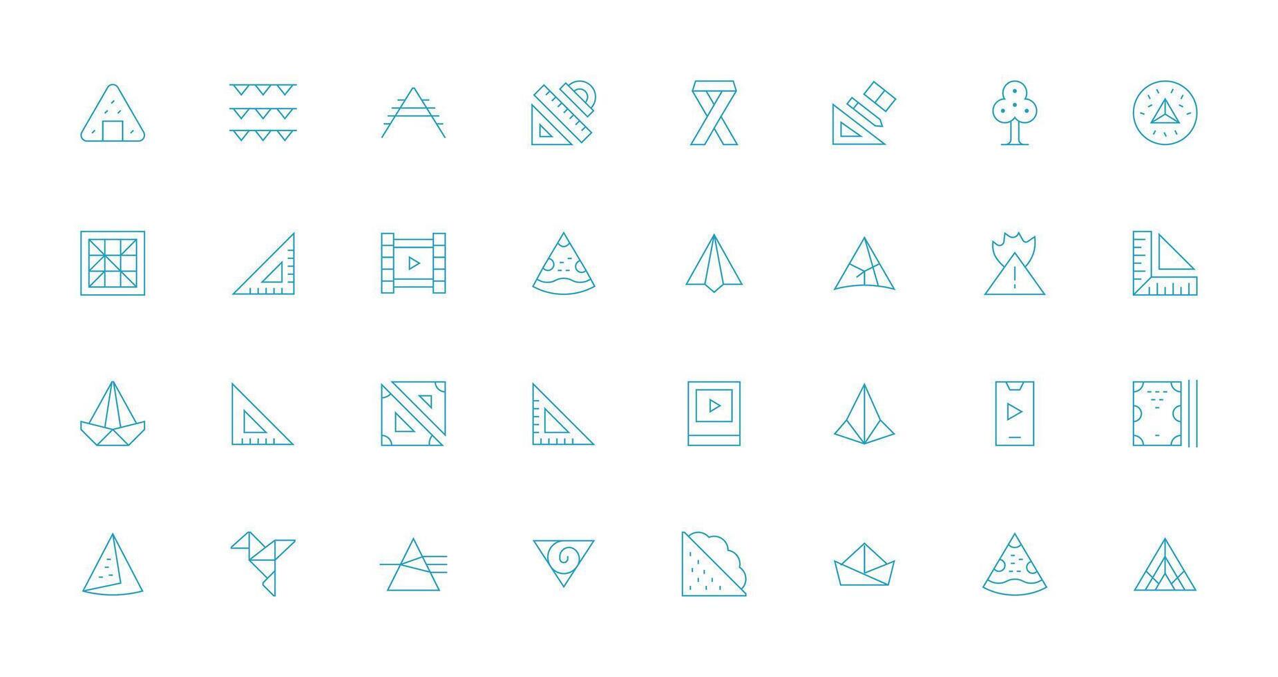 32 Icons for Triangle in Thin Line Format Flat Icon Set vector