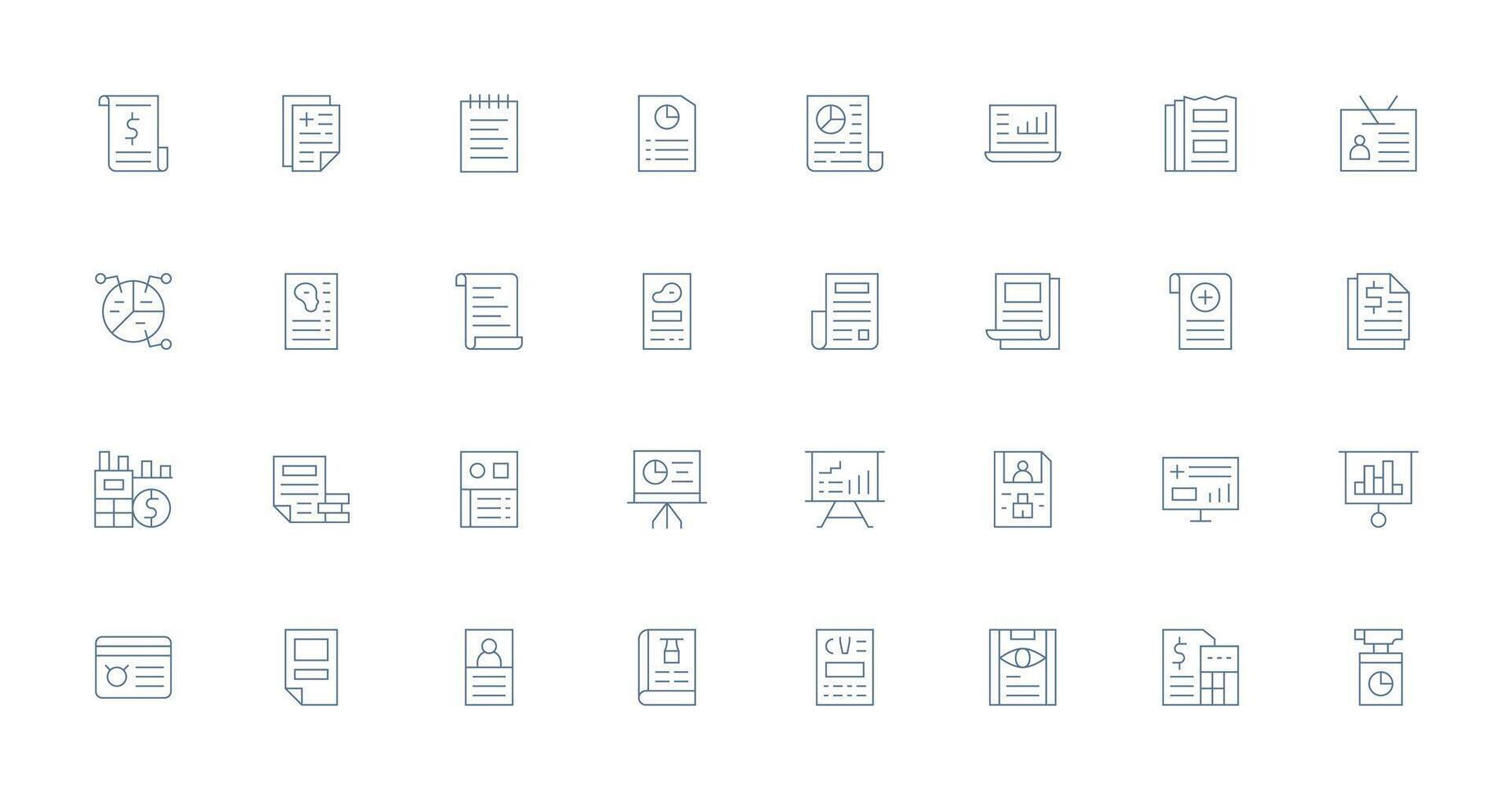 Thin Line Style Summary Icons with 32 Vectors Clean Icon Set Icon Pack for UI Projects