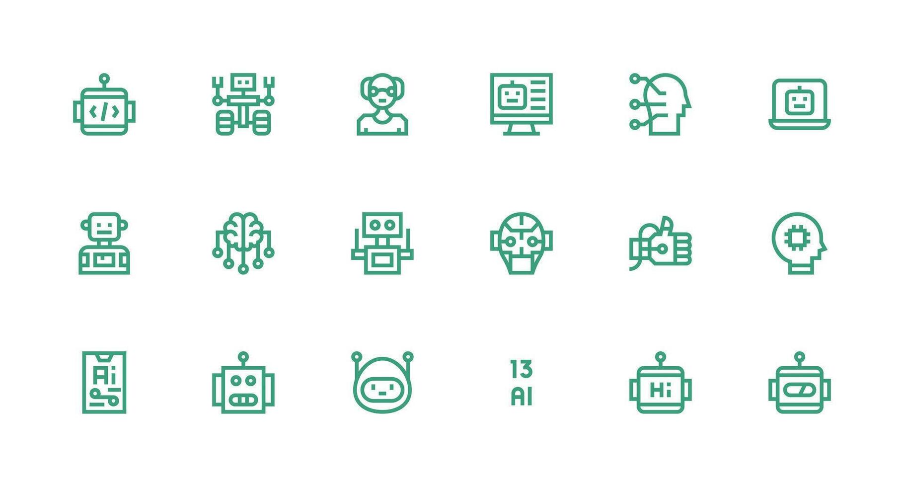 Strong Stroke Line Icons from Artificial Intelligence Set with 18 Vectors Detailed Icon Collection for Design Systems