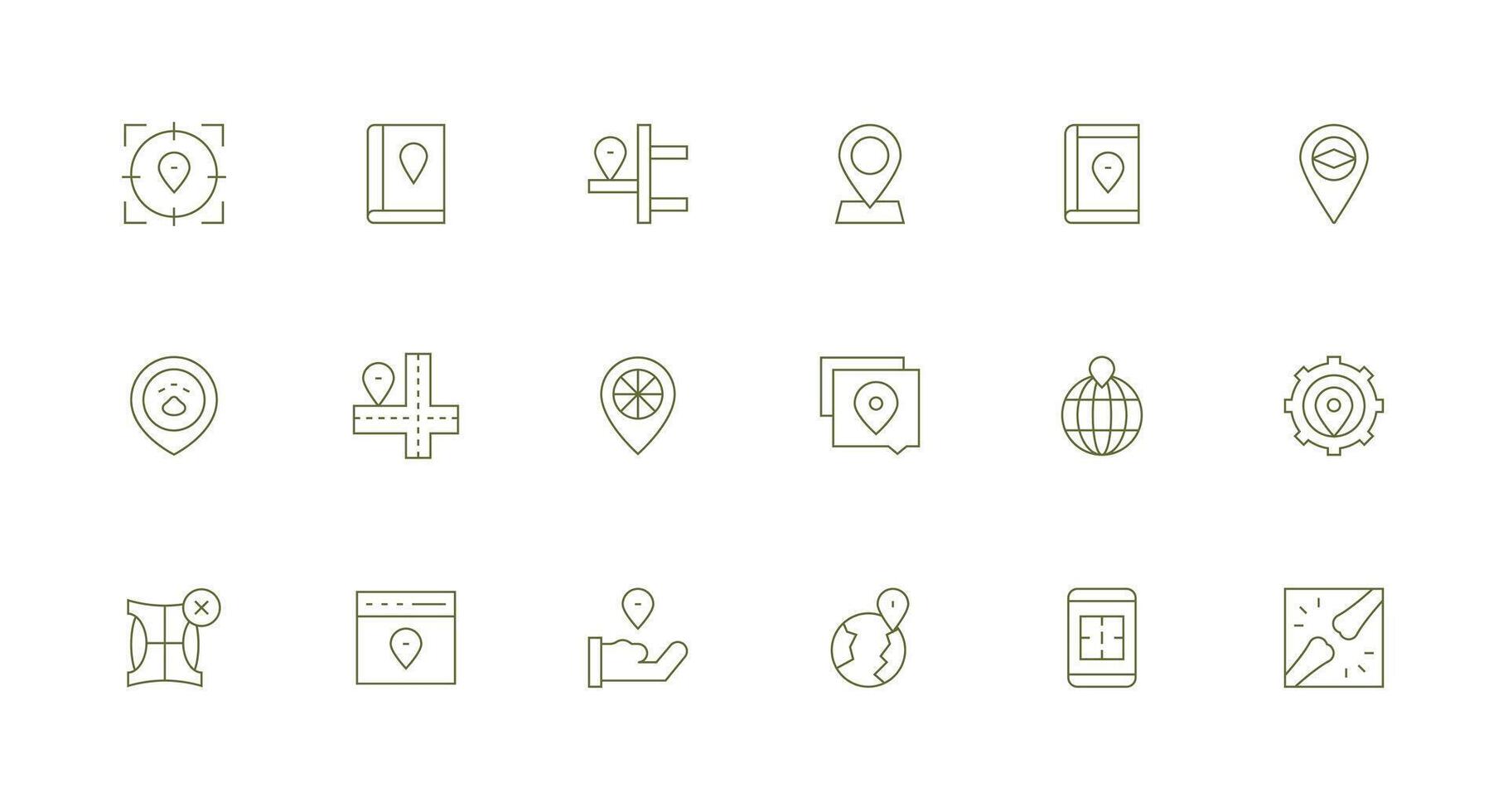 18 Minimal Line Style Icons from Coordinates Collection Fully Editable Icon Set for Web vector