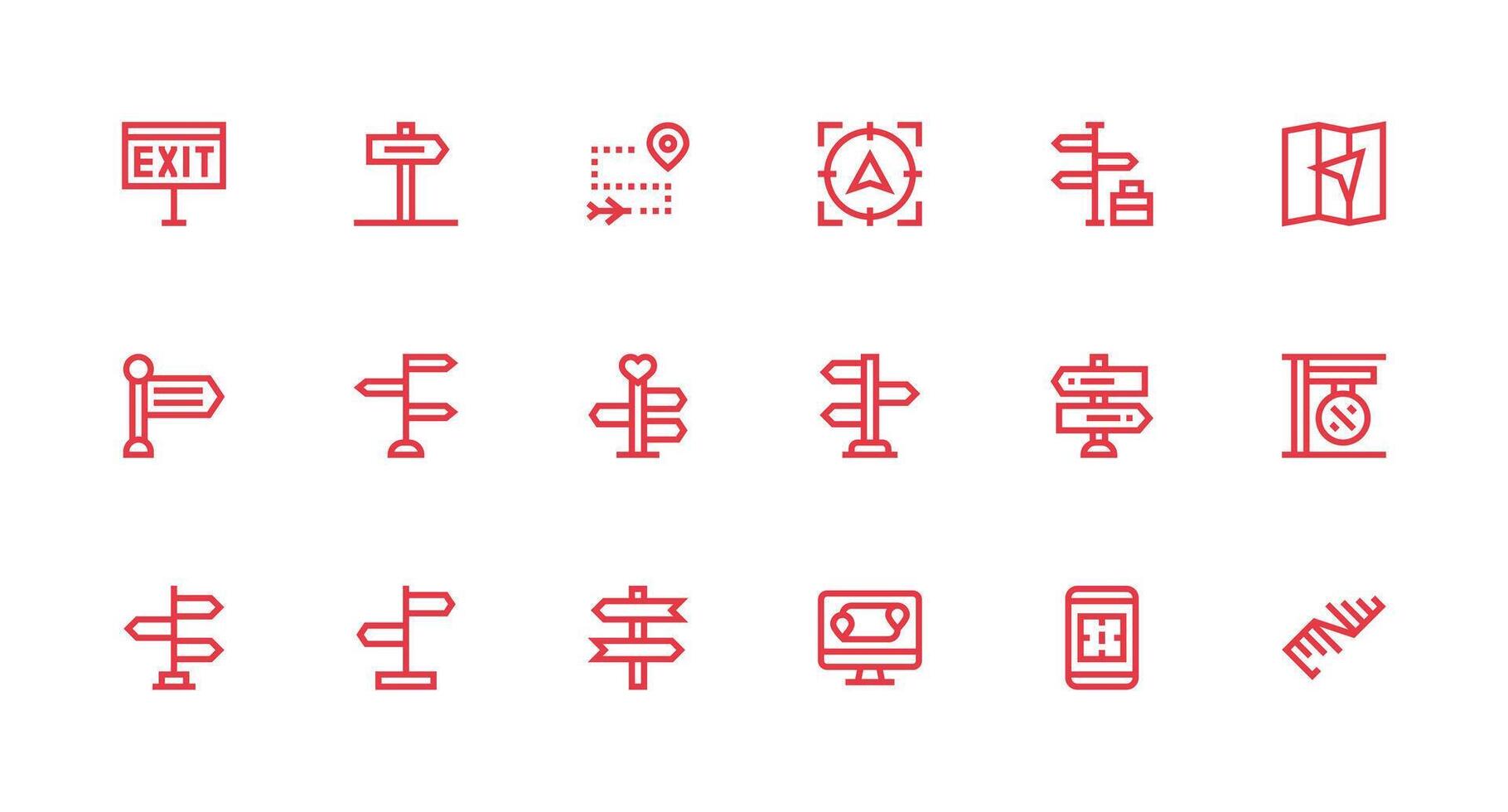 Wayfinding featuring 18 Icons in Strong Stroke Line Design Customizable Icon Series for Mobile Screens vector