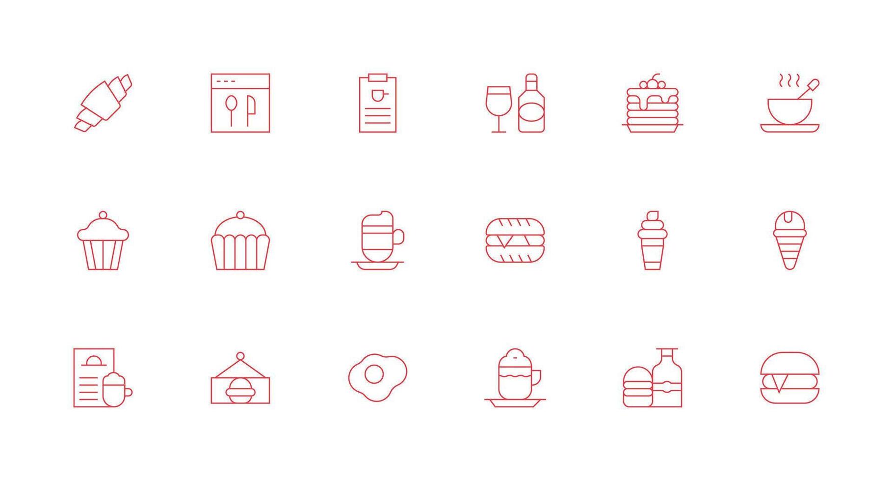 18 Icons for Cafe Menu in Minimal Line Format Icon Pack for UI vector
