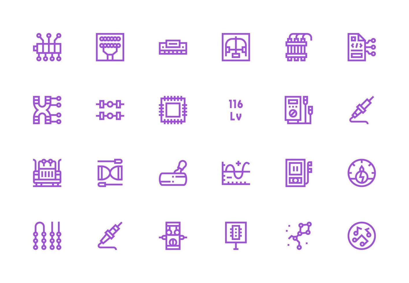 24 Icons for Circuit in Thick Line Line Format Clean Set for Layout Prototypes vector