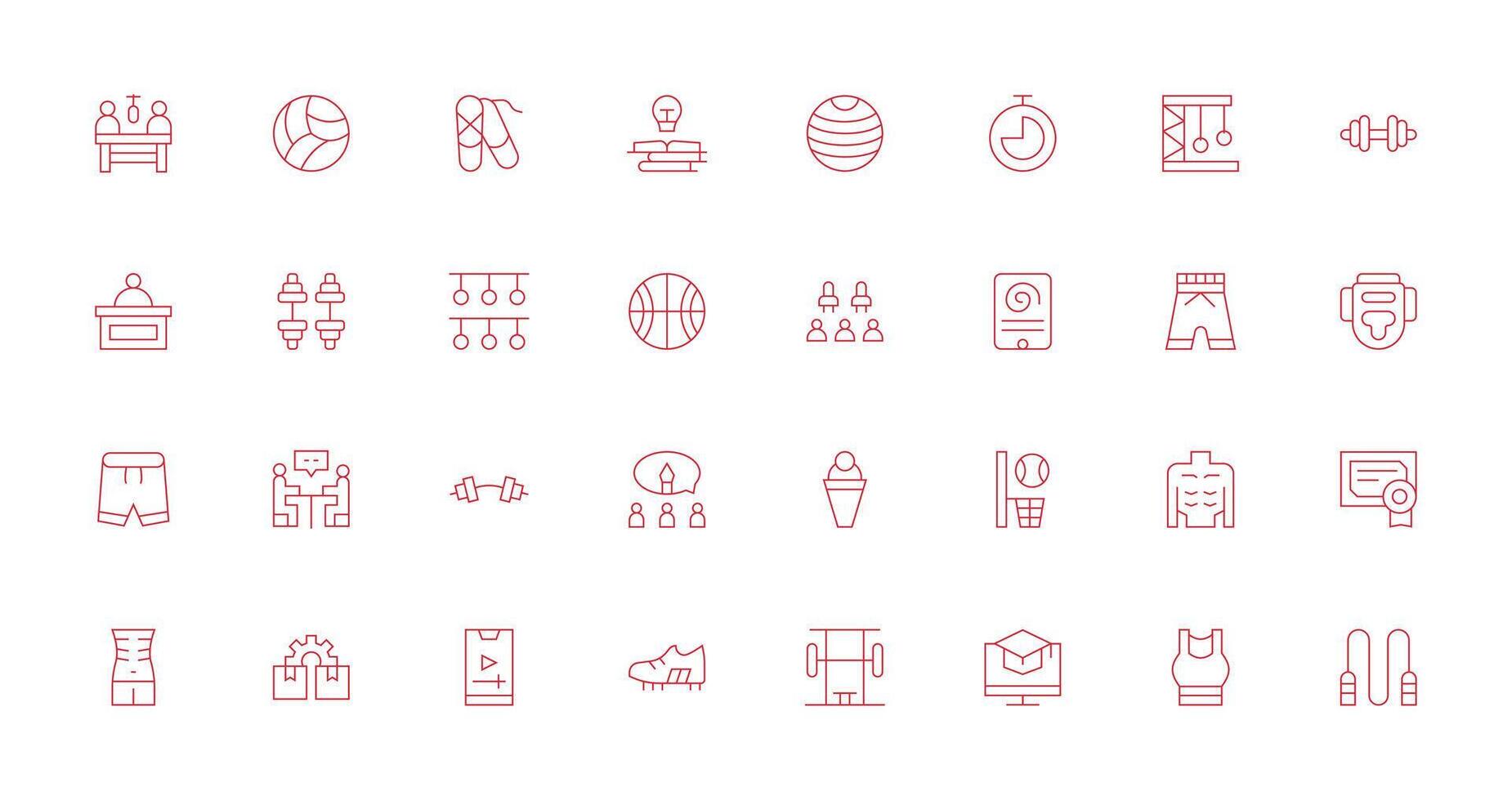 Training Visual Pack containing 32 Thin Line Icons User Interface Icons for Digital Products vector