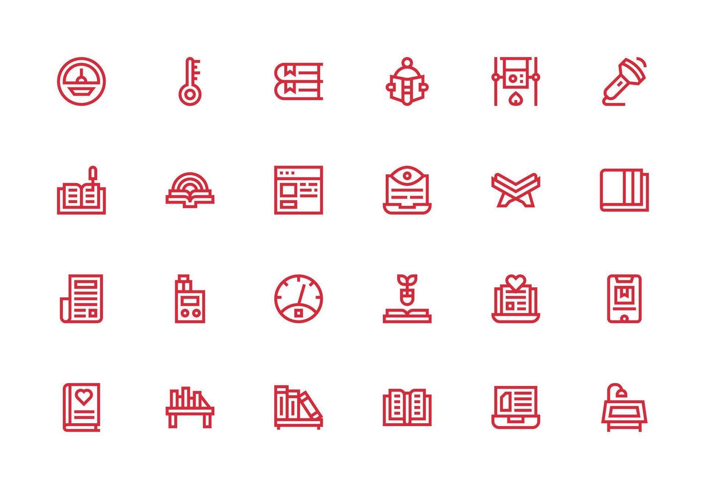 Reading Visual Pack containing 24 Thick Line Line Icons Balanced Icon Set for Functional Design vector