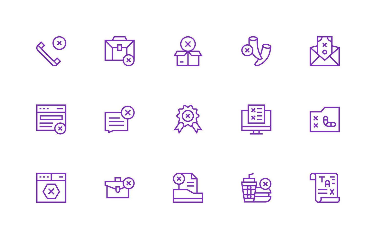 15 Regular Line Style Icons from Rejected Collection Icon Collection Set vector
