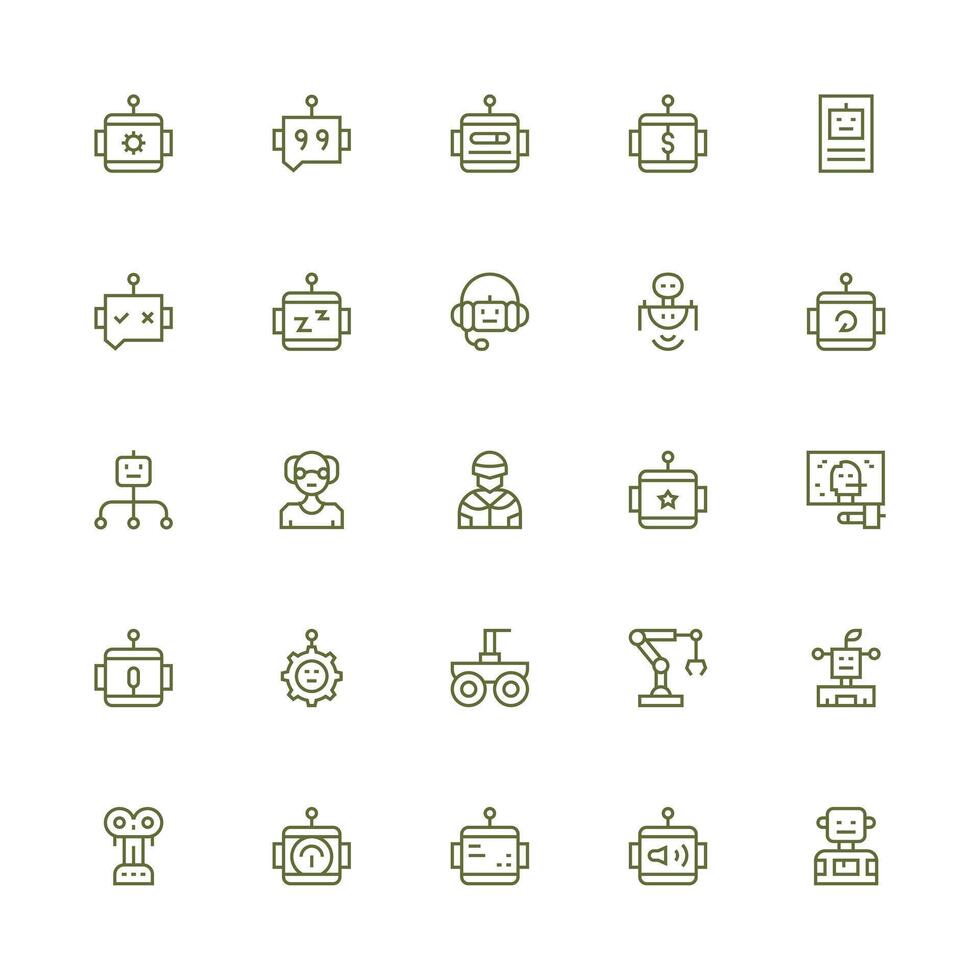 Robot Icon Collection with 25 Medium Stroke Outline Designs Clean Set for Layout Prototypes vector