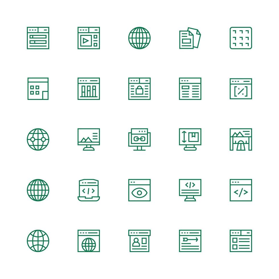 25 Medium Stroke Outline Icons for Web Page Graphics Balanced Icon Set for Functional Design vector