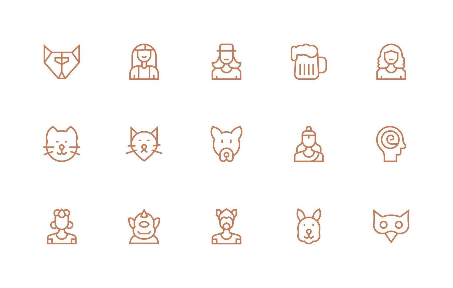Head Design Icons featuring 15 in Regular Line Style Simple Icons for Interface and Wireframes vector