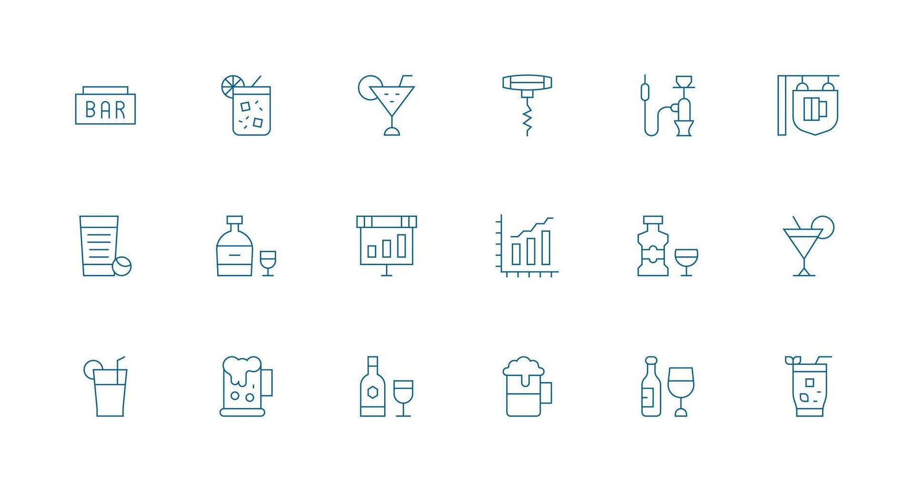 Bar Icon Set with 18 Minimal Line Graphics Universal Icon Pack vector