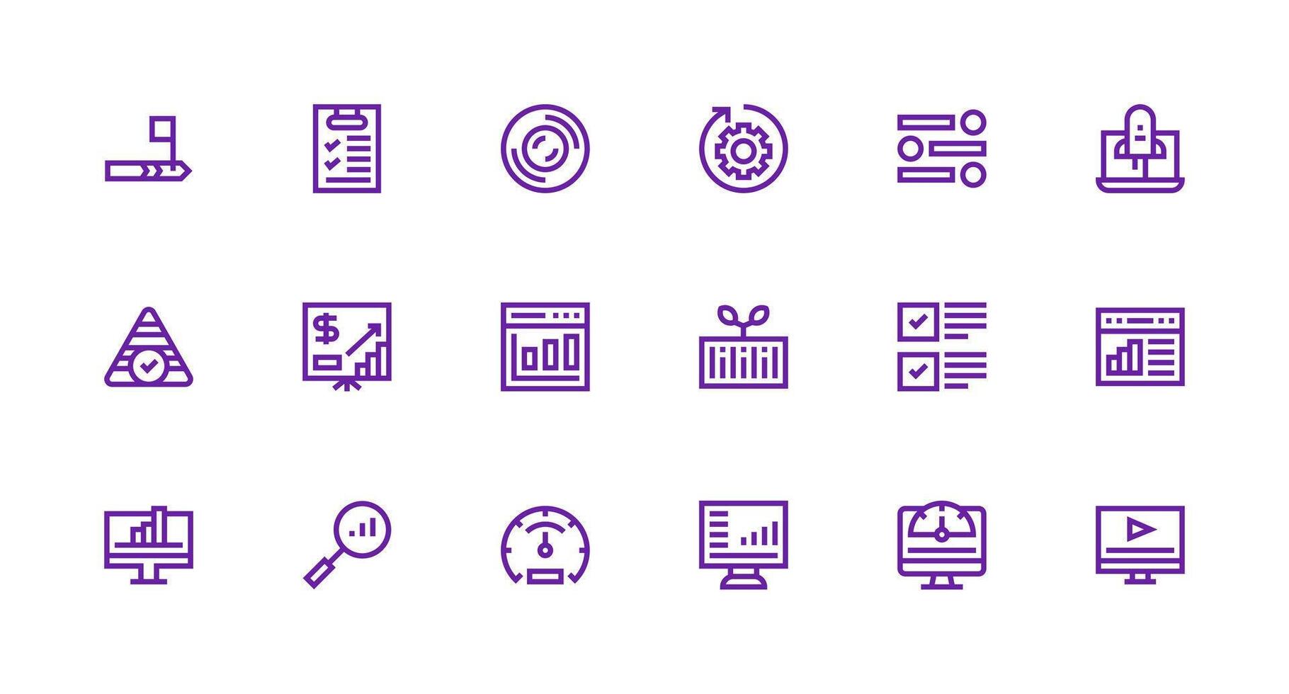 Progress Bar Design Icons featuring 18 in Strong Stroke Line Style Icon Collection Set vector