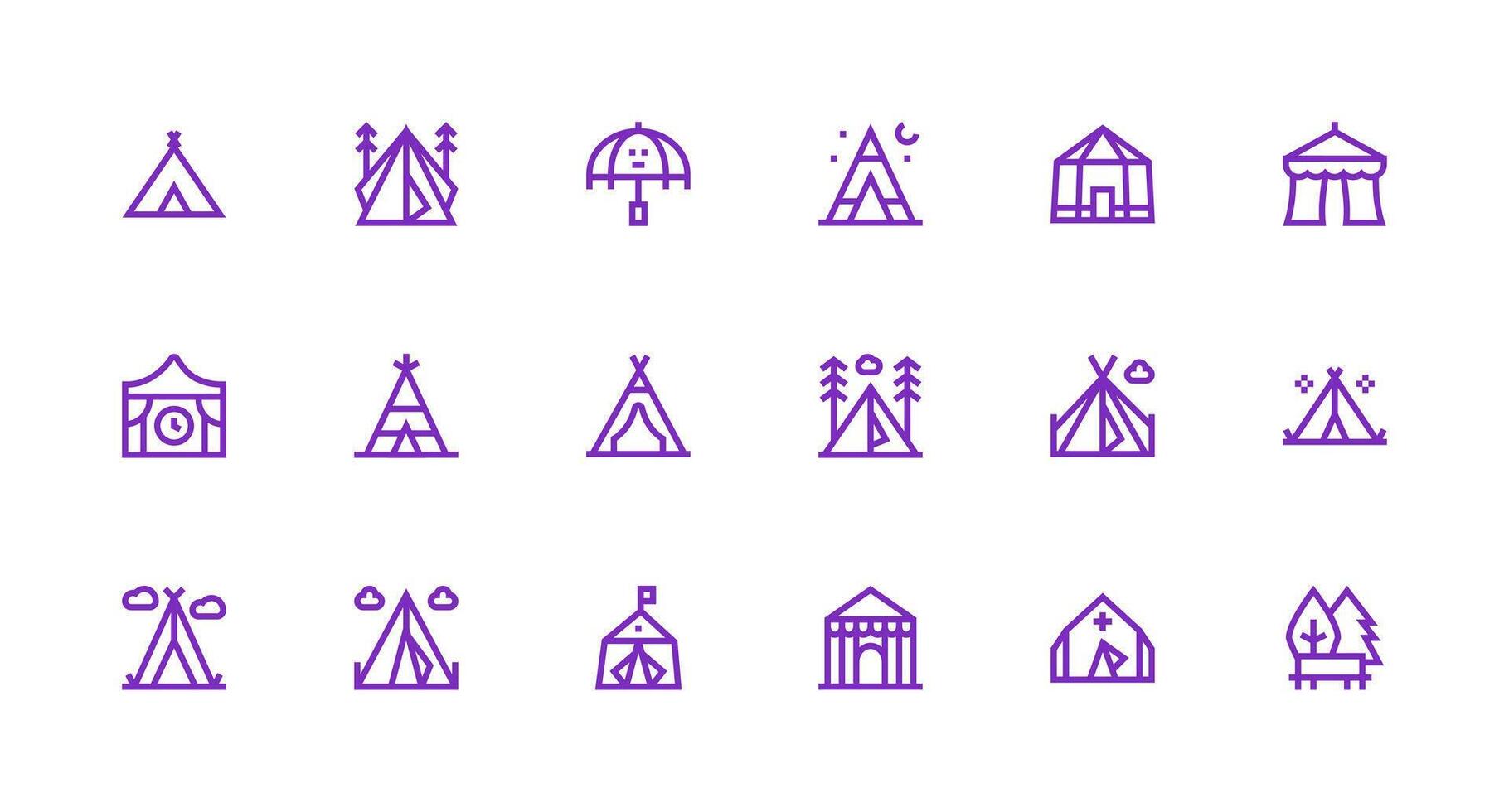 Strong Stroke Line Icons from Tent Set with 18 Vectors UI and UX Focused Icon Collection