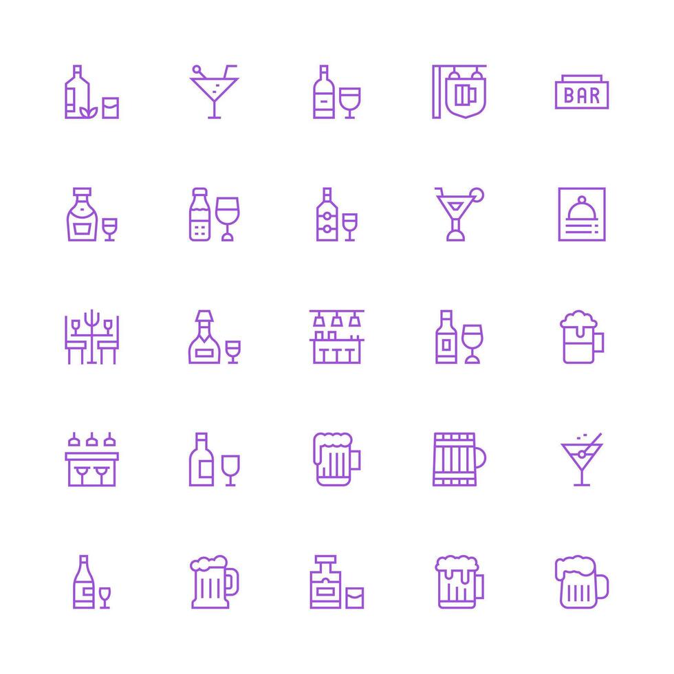 Medium Stroke Outline Icons from Pub Set with 25 Vectors Essential Icons for Rapid UI Building