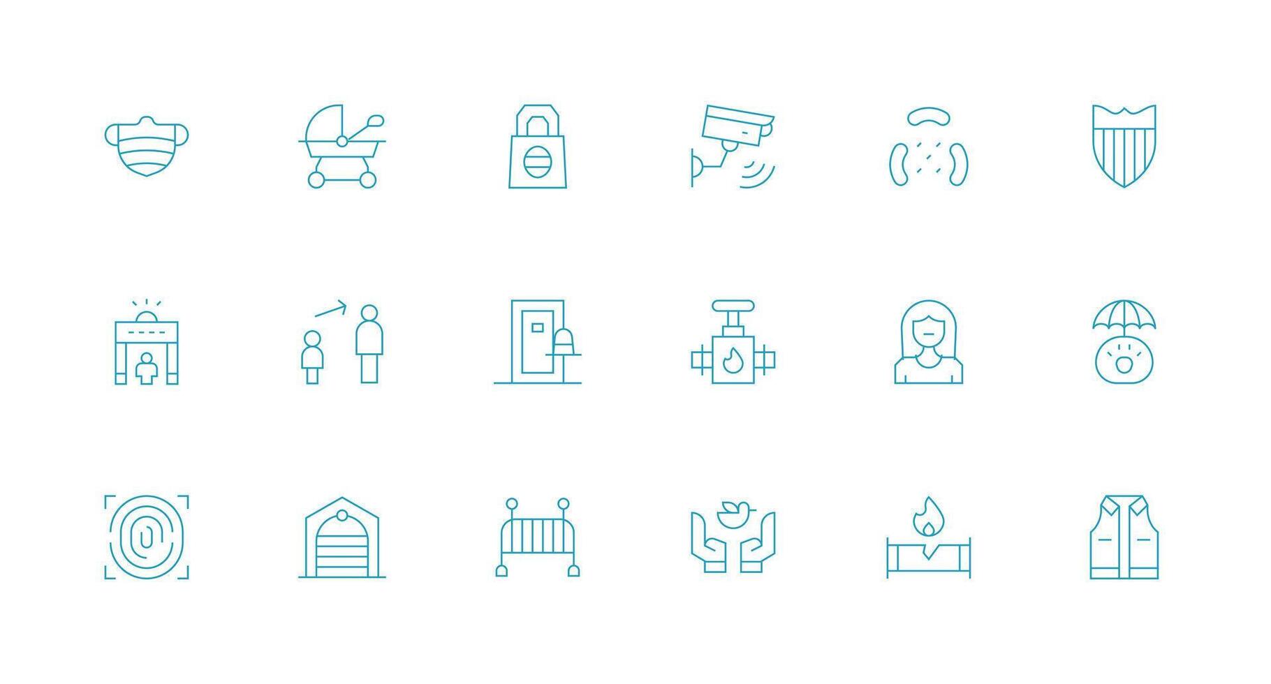 Safety Design Icons featuring 18 in Minimal Line Style Clean Icon Set Icon Pack for UI Projects vector