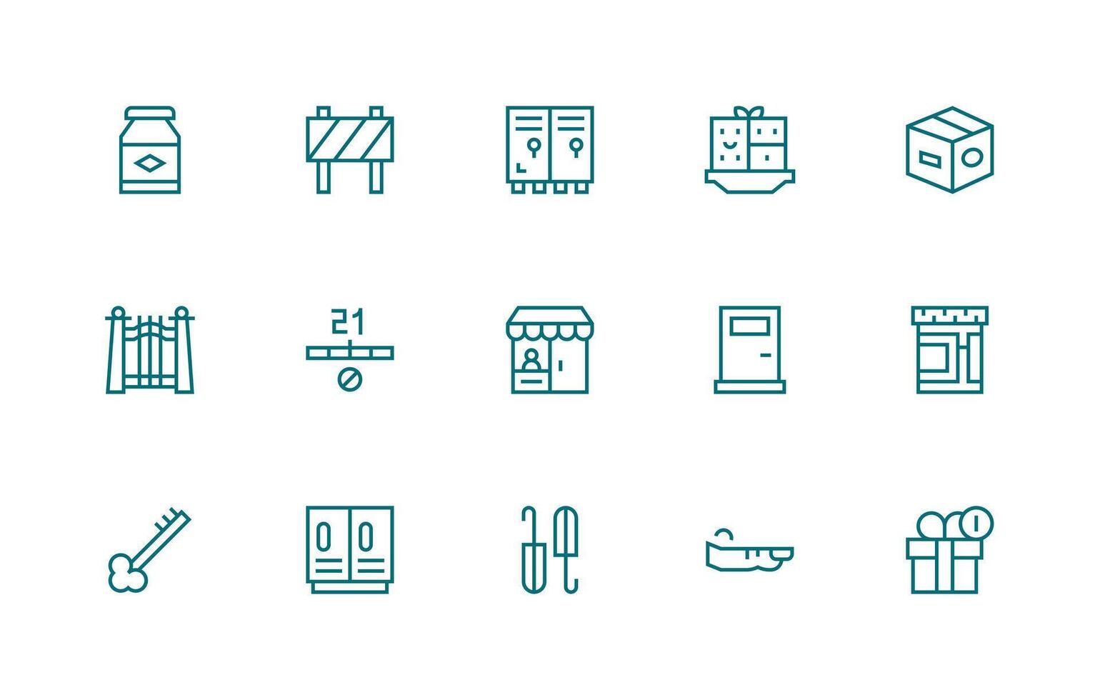 Regular Line Style Closed Icons with 15 Vectors Clean Icon Collection for Web Use