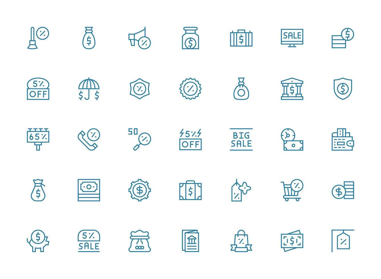 Savings Icon Set with 35 Regular Clean Line Graphics Reusable Icon Set vector