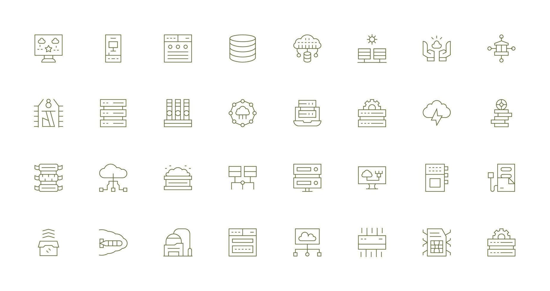 32 íconos para datos centrar en Delgado línea formato sensible icono conjunto para flexible diseños vector