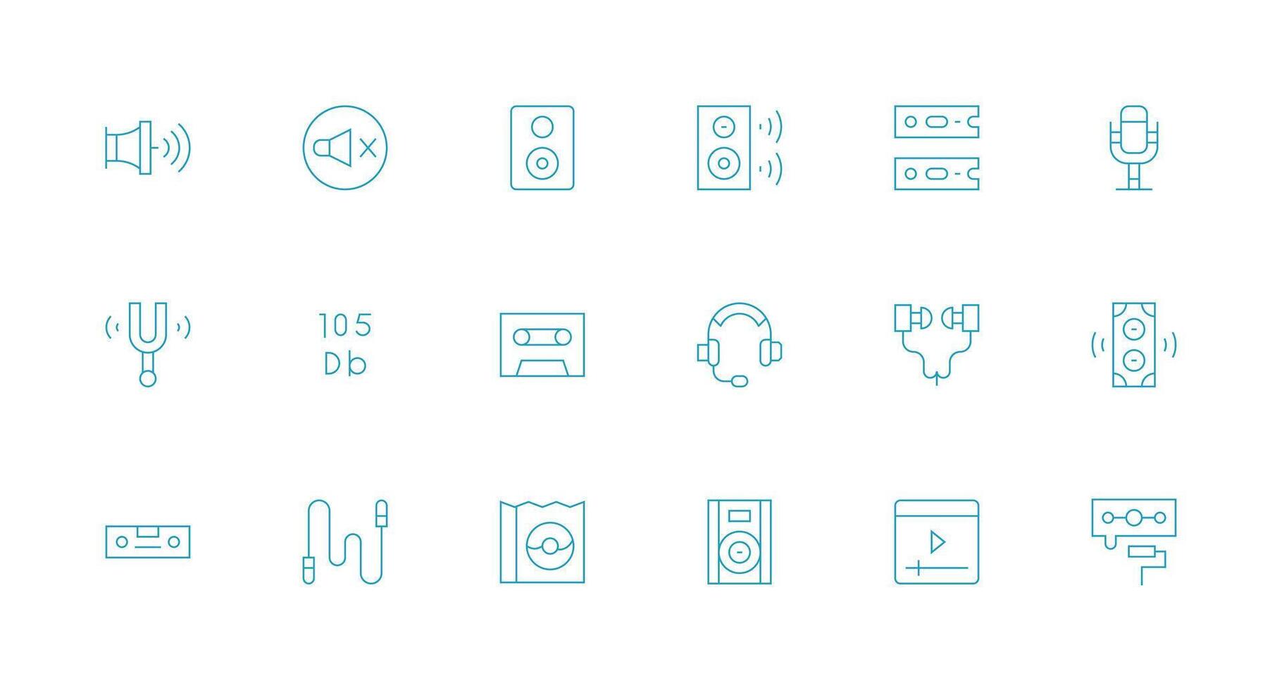 Minimal Line Style Audiovisual Icons with 18 Vectors Complete Icon Set for Mobile Apps