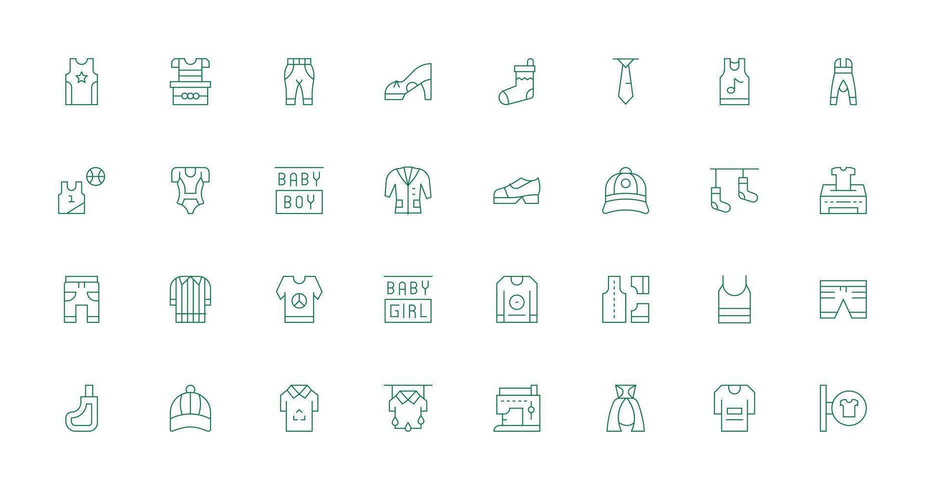 Apparel Design Icons featuring 32 in Thin Line Style High-Resolution Icons for Any Platform vector