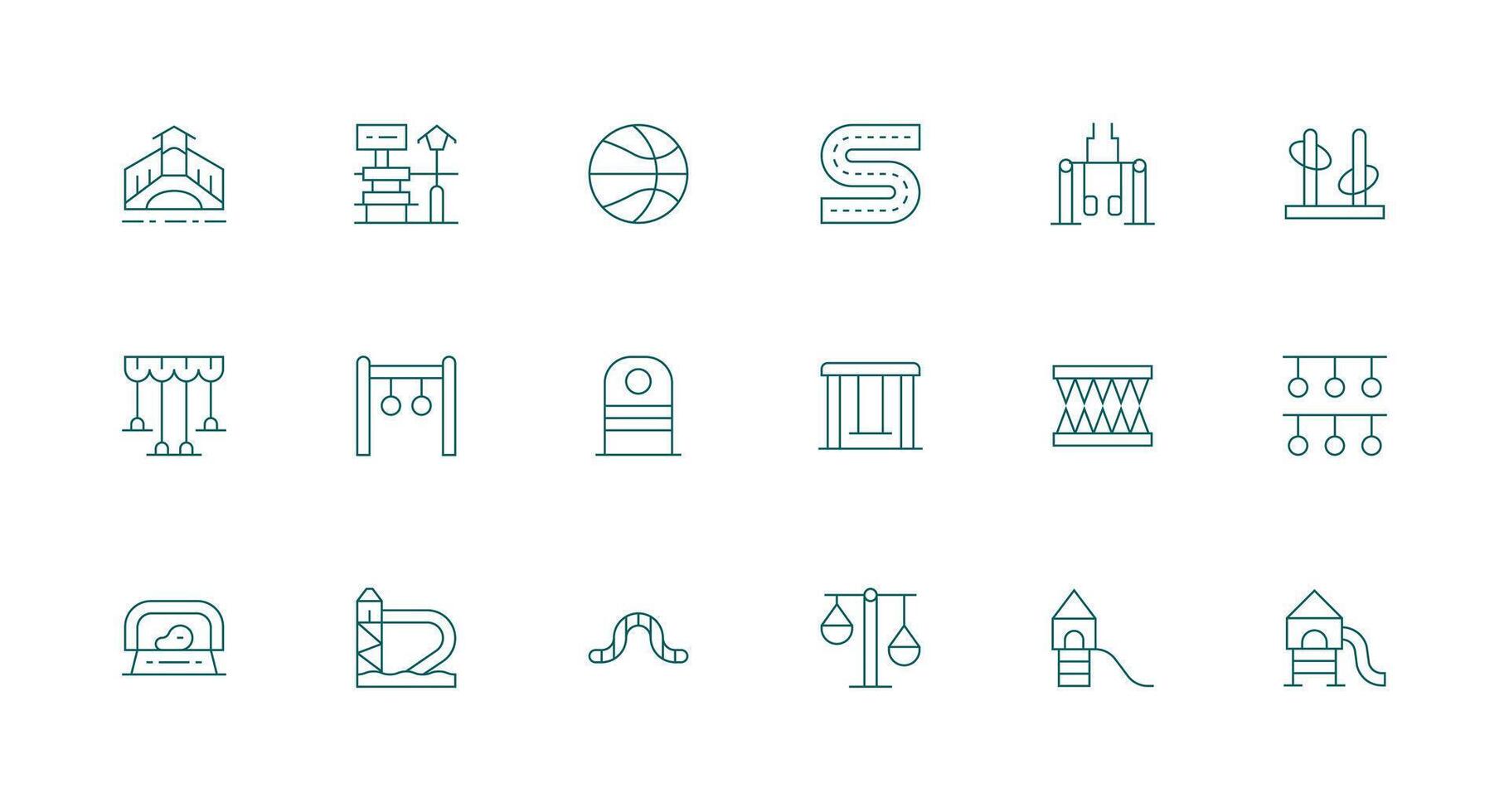 Playground Icon Set with 18 Minimal Line Graphics Flat Icon Set vector