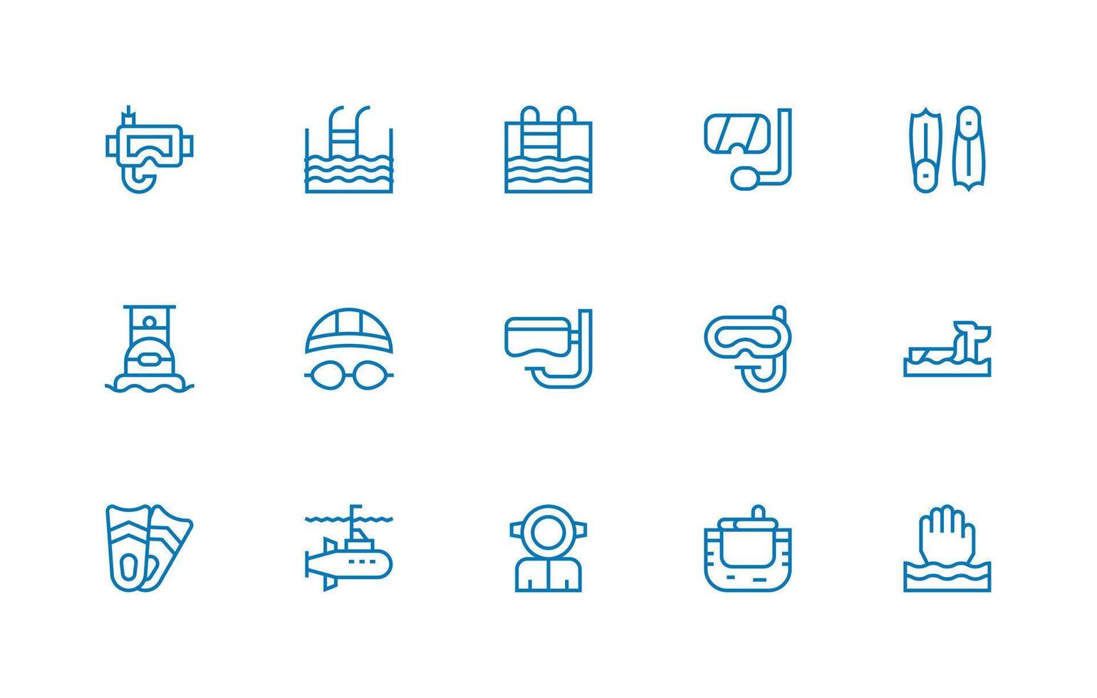 15 Icons for Diving in Regular Line Format Web Icon Collection vector
