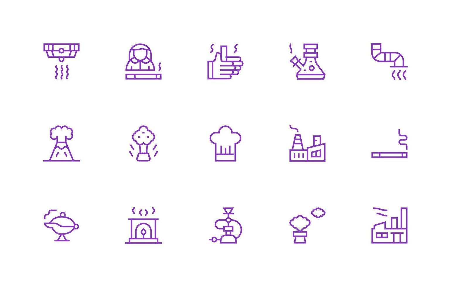 Smoke Design Icons featuring 15 in Regular Line Style Scalable Icons for Cross-Platform Interfaces vector