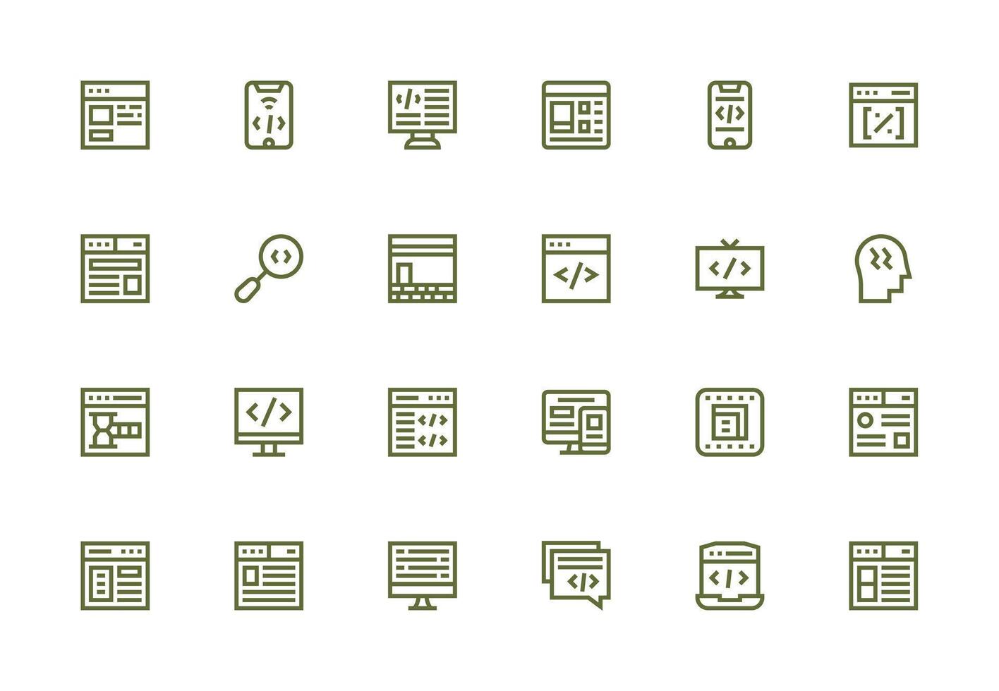 Html Visual Pack containing 24 Thick Line Line Icons Clear and Concise Icon Set Collection vector