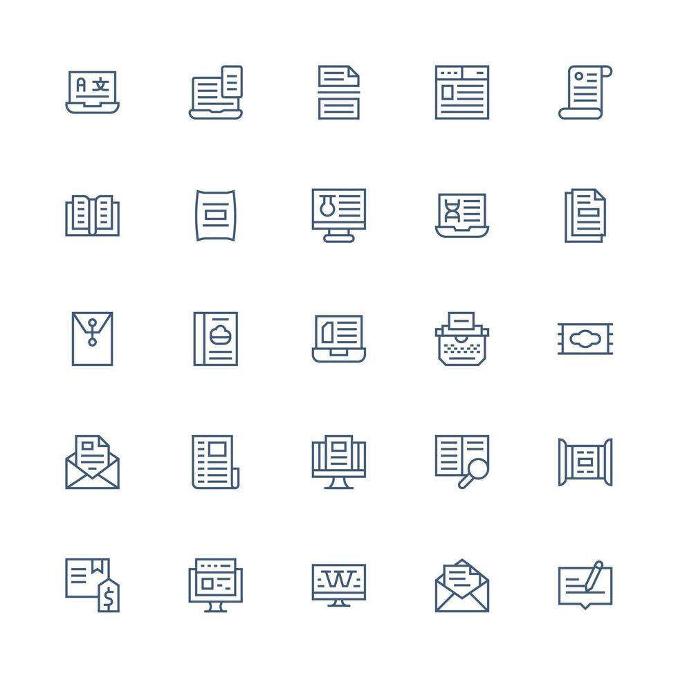 Medium Stroke Outline Style Digital Document Icons with 25 Vectors Multi-Purpose Icon Set