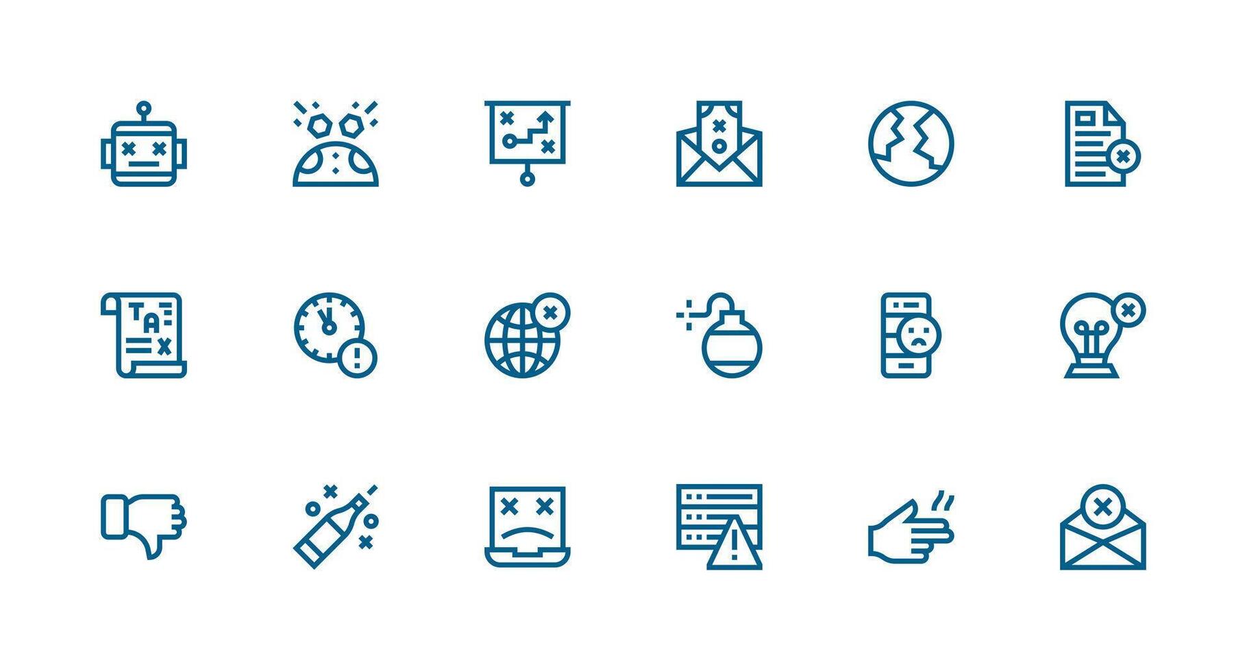 Failure Design Icons featuring 18 in Strong Stroke Line Style Scalable Icons for All Themes vector