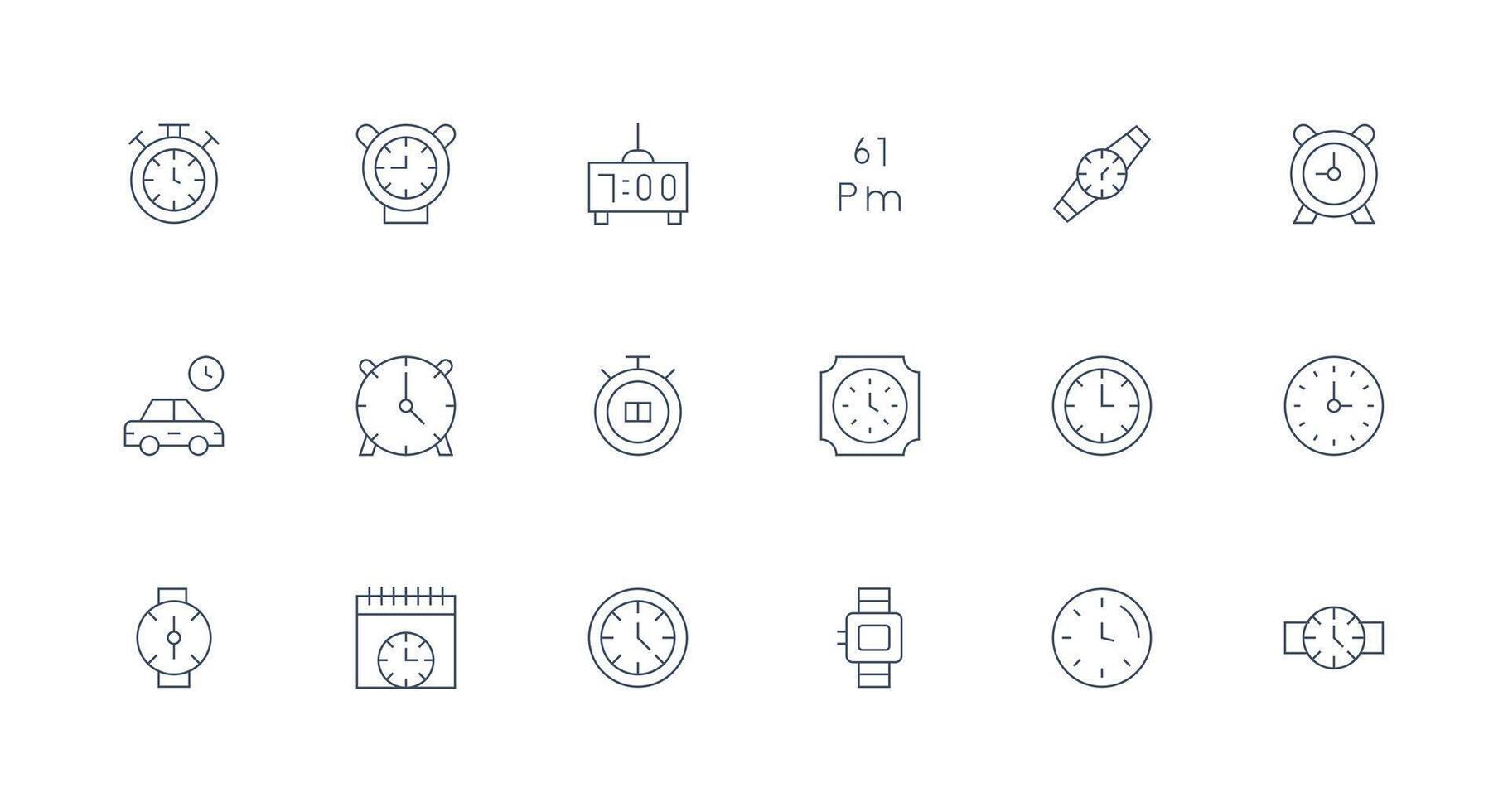 18 Minimal Line Style Icons from Hour Collection Responsive Icon Set for Flexible Layouts vector