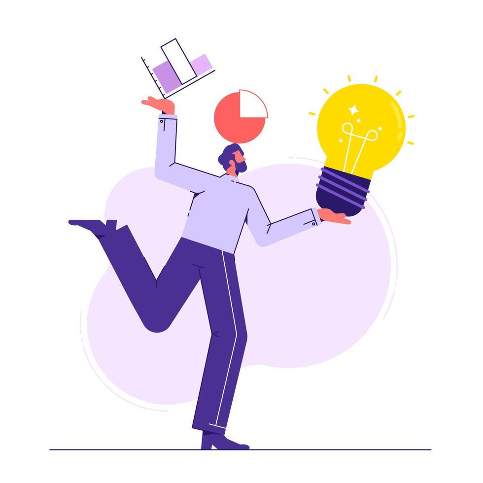 Multitask, management, businessman trying to keep everything in balance, balancing daily tasks vector