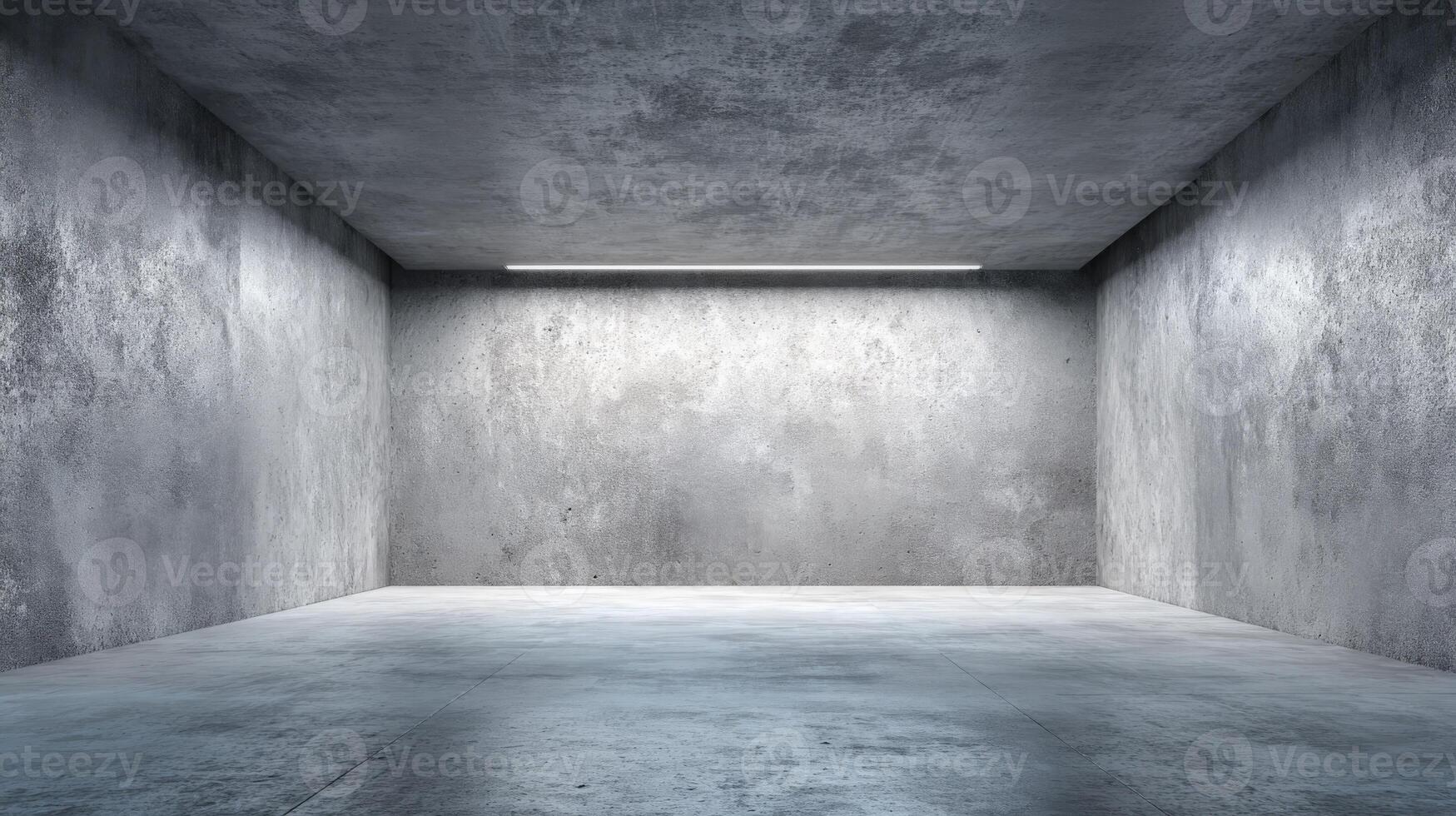 Empty Concrete Room with Illuminated Ceiling Light, Industrial Space for Product Mockup, 3D Rendering photo