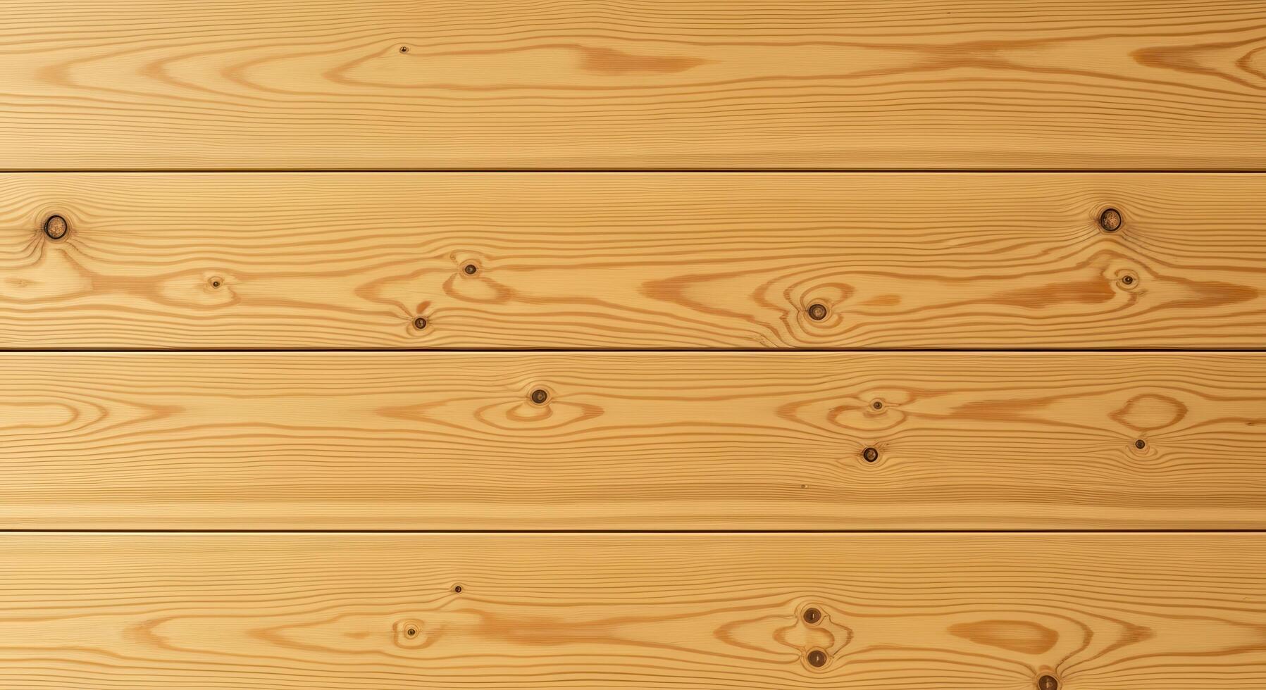 Detailed top-down view of natural light-colored pine wood planks with prominent grain patterns and knots, creating a clean, rustic background texture photo
