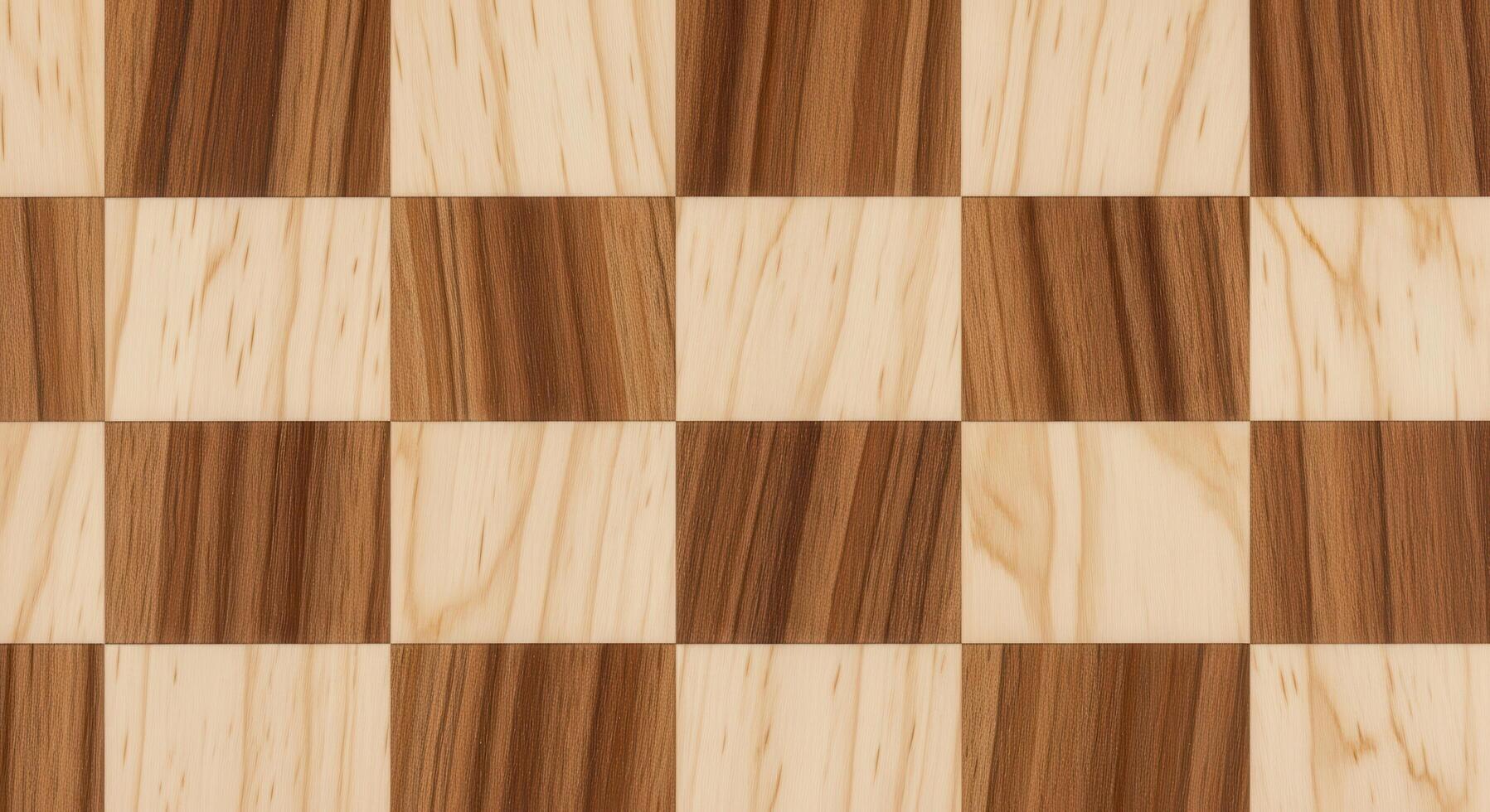 Seamless tileable checkered wood pattern background with alternating squares of natural light and dark timber grains, creating an elegant and sophisticated wooden texture photo