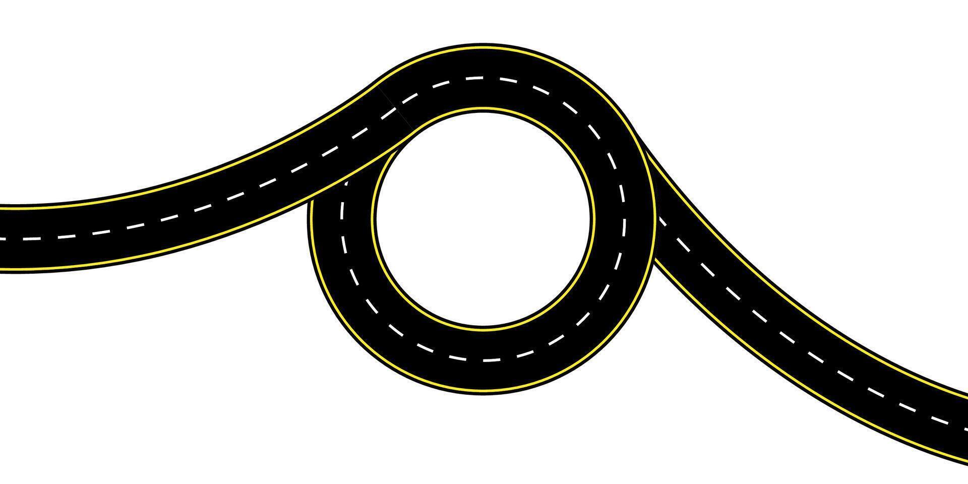 Top view of a long winding highway with dashed center lines and smooth asphalt texture illustration. Backgrounds route planning highway icons journey graphics and empty lane transport designs vector