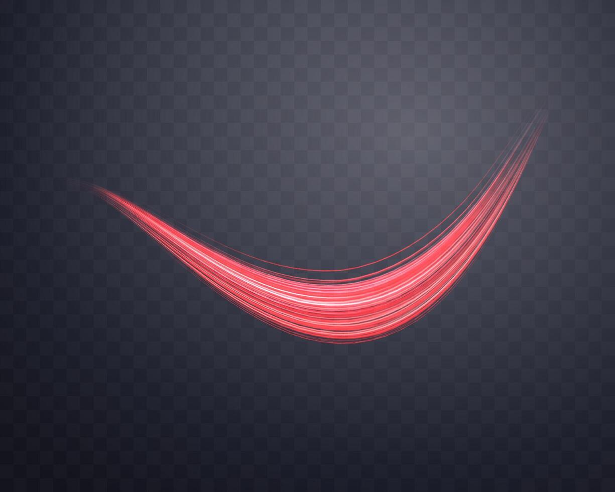 Glowing red lines. Neon realistic energy speed. Abstract light effect on a dark background.. vector