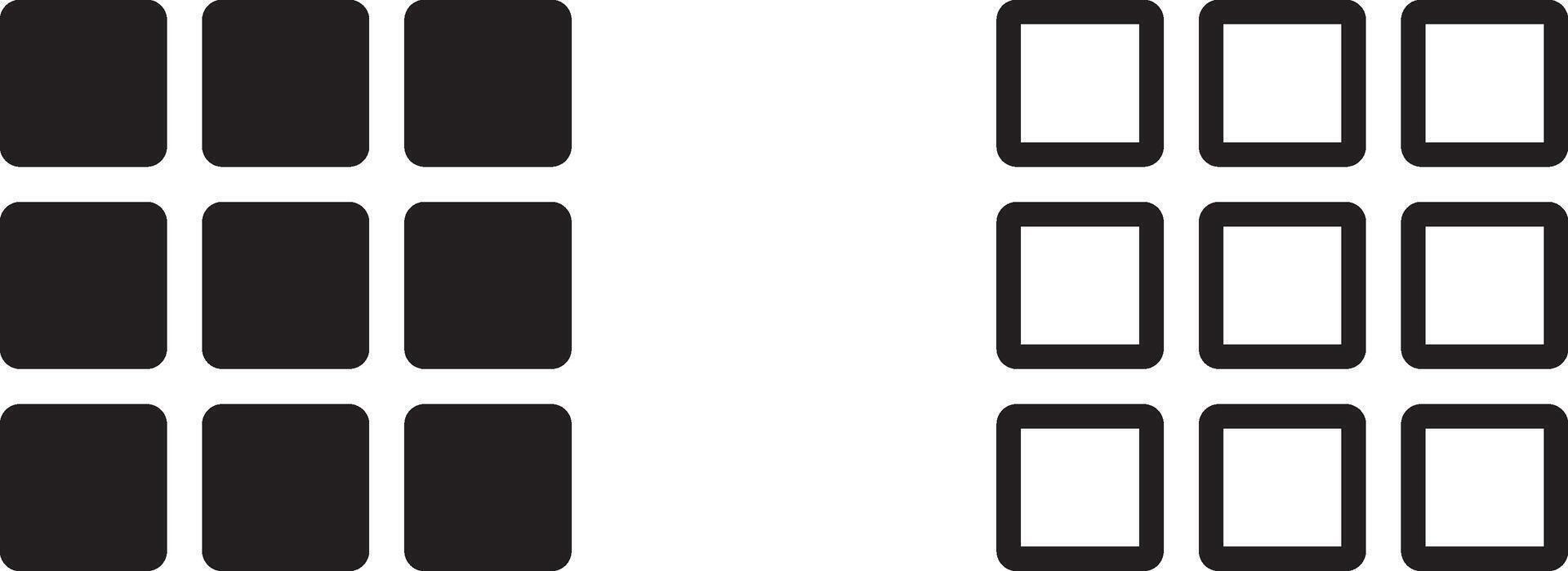 Grid or Apps Icon, 3x3 Squares. Grid icon representing apps, gallery, dashboard or grid view. vector