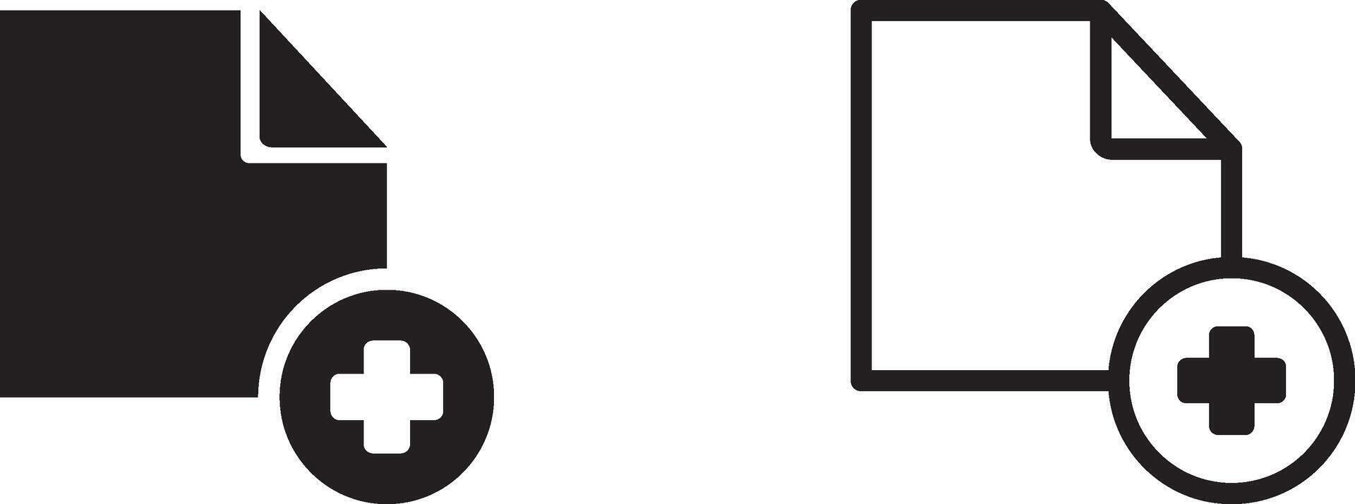 Add File Document Icon. Solid and Outline vector