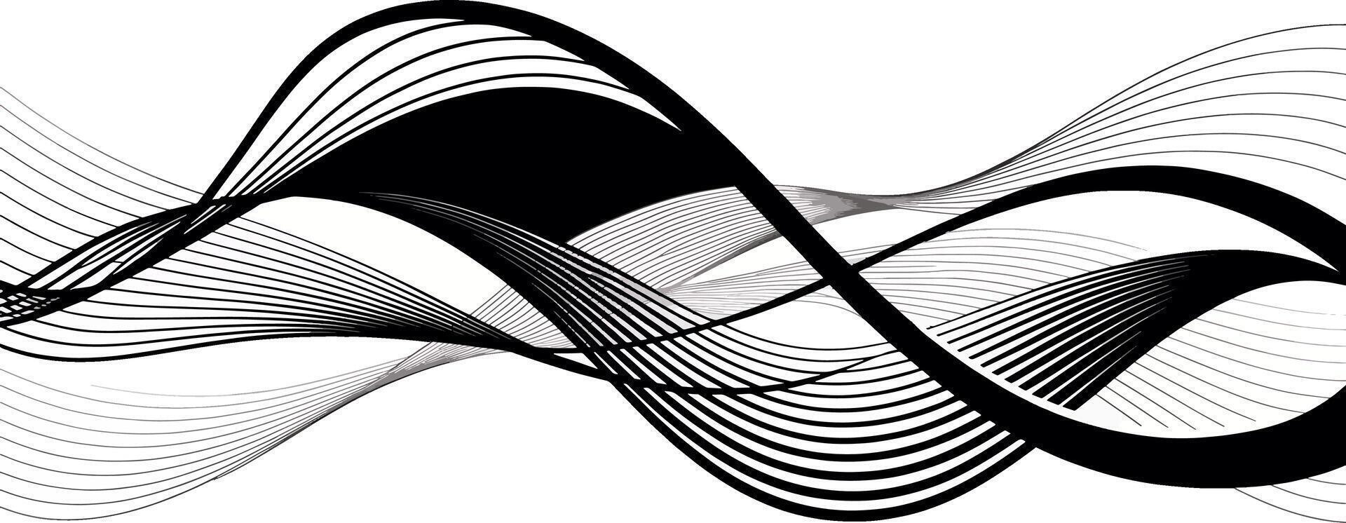 Abstract wavy lines forming a dynamic, flowing pattern with varying thickness and transparency, isolated on white background vector