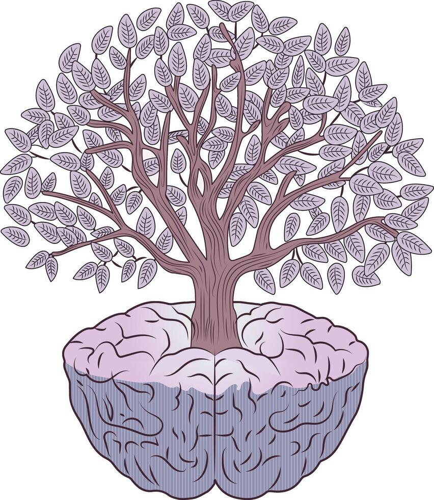 Tree growing from a brain illustration vector