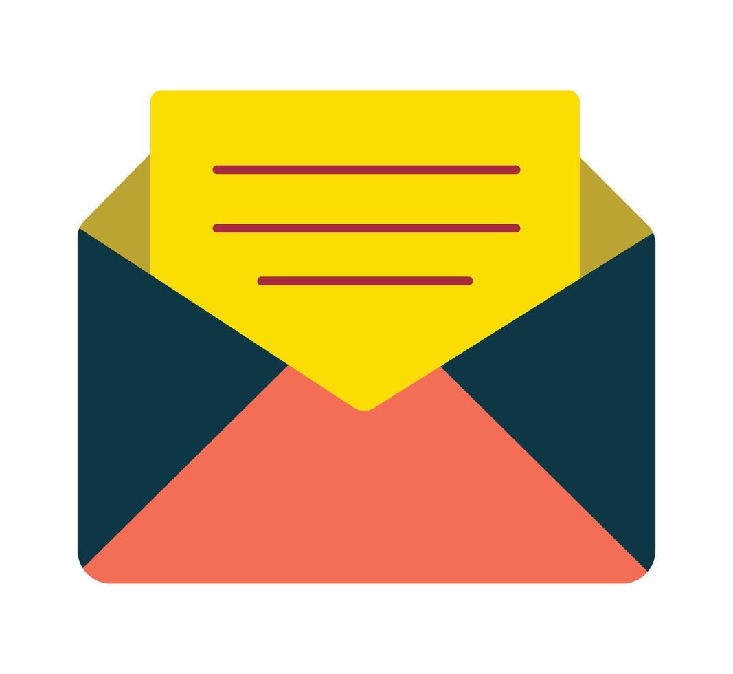 Modern Illustration of an Open Envelope with a Yellow Letter Displaying Text and Inviting Communication in Flat Design vector