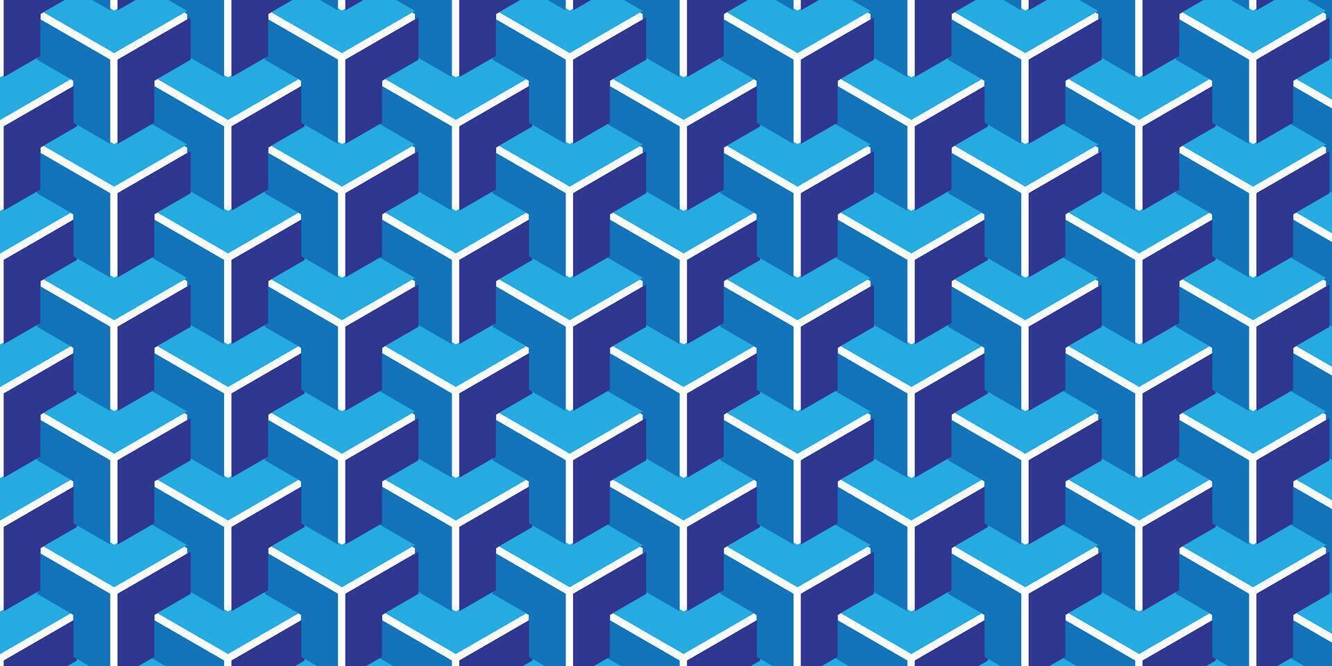 Vibrant blue geometric pattern with 3D block shapes and symmetry, ideal for modern abstract backgrounds, digital design, and creative projects. vector