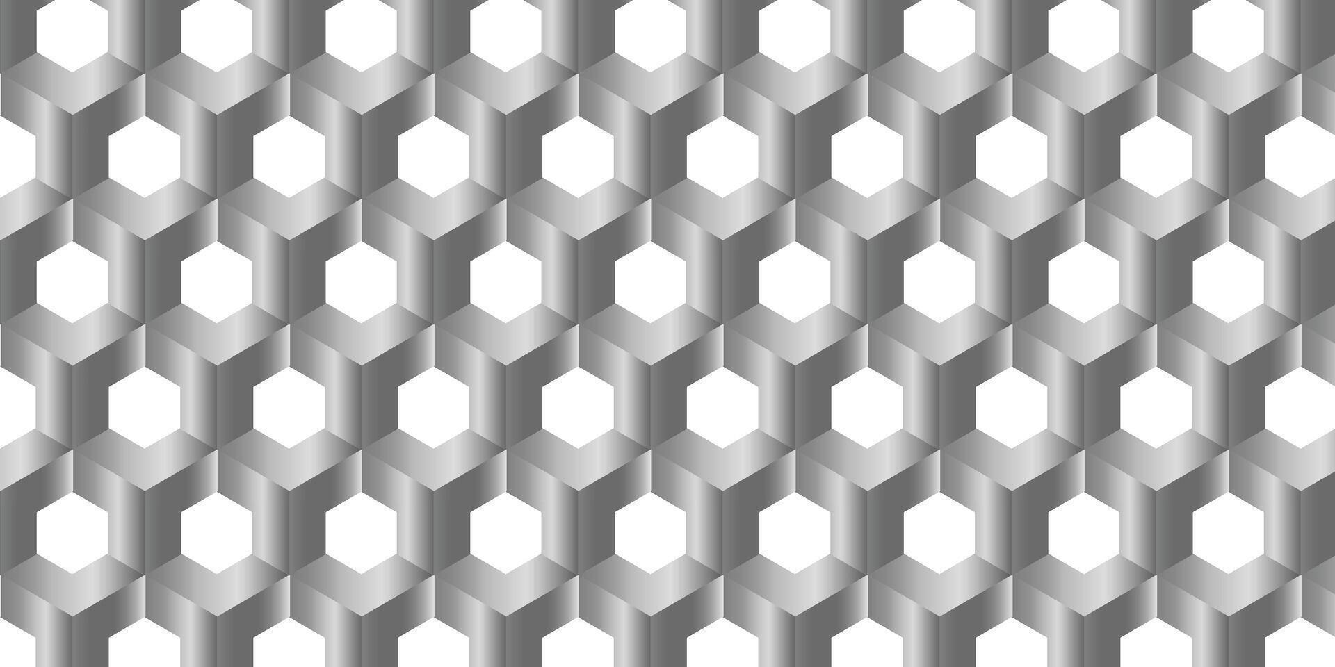 Modern seamless geometric pattern with silver 3D hexagonal illusion, ideal for abstract decorative backgrounds and stylish design projects. vector