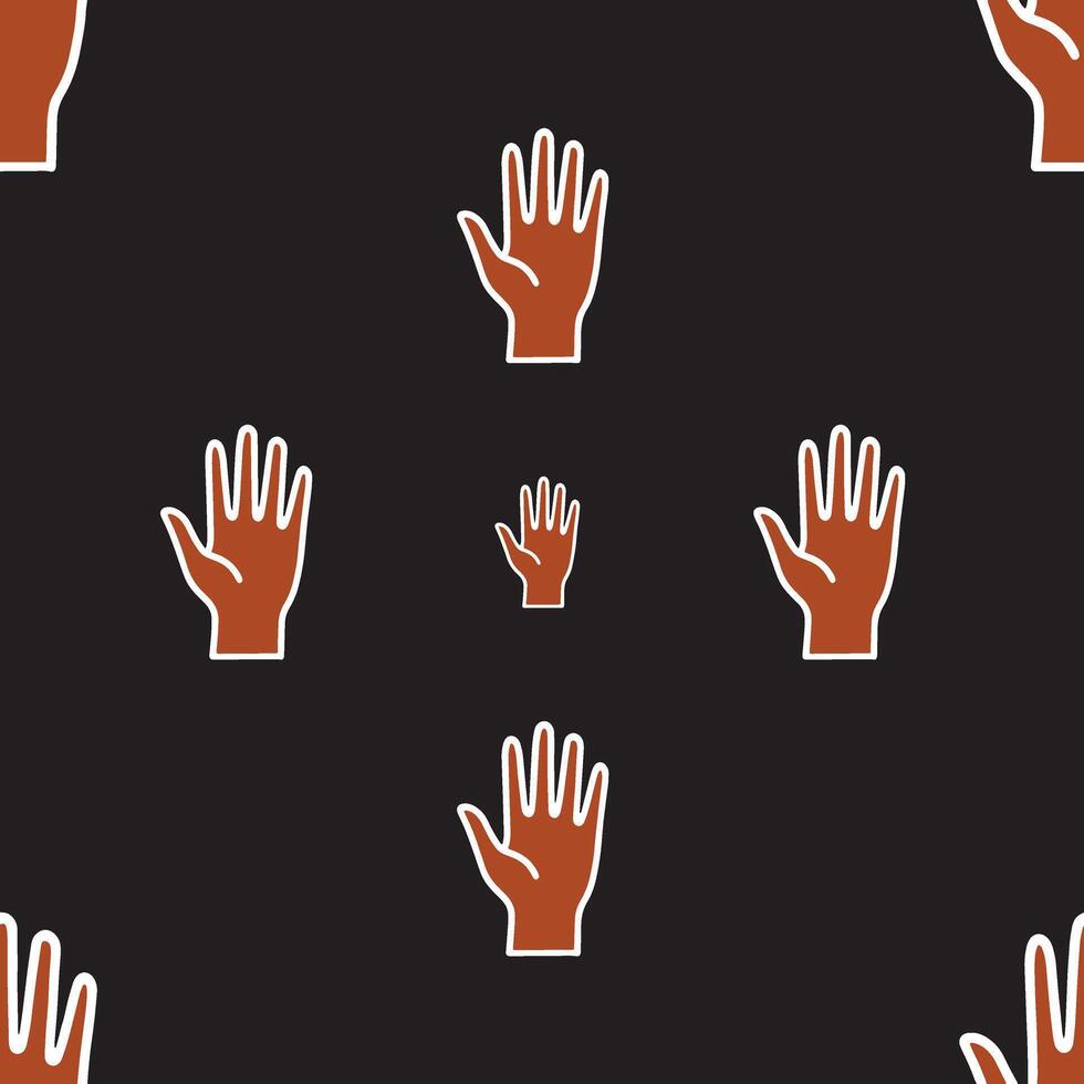 Seamless pattern with brown hands on black background. Ideal for fabric prints, wallpapers, wrapping paper, textiles, and modern digital design projects. vector