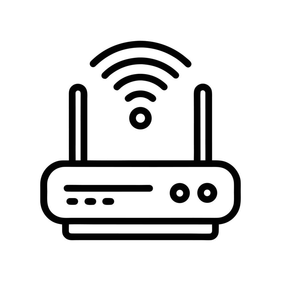 High-quality line art icon of a wireless wi-fi router with signal waves vector